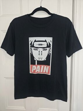 Men's Black Graphic Tee with 'PAIN' Front Print